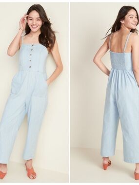 Old Navy Button-Front Chambray Cami Jumpsuit